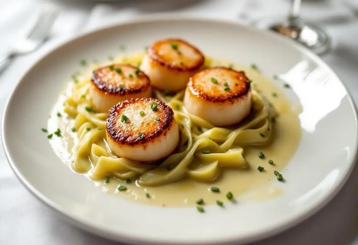 Noix de Saint-Jacques dorées sur fondue de poireaux au curry : une entrée chic aussi simple que bluffante