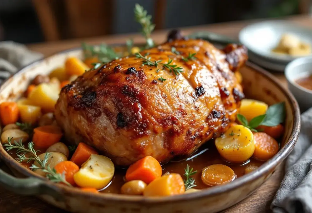 Rouelle de porc caramélisée au miel : cuisson lente au four, viande ultra fondante